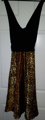 AA Studio AA Halter Top Stretch Black Animal Print Dress Fit & Flare Size 12