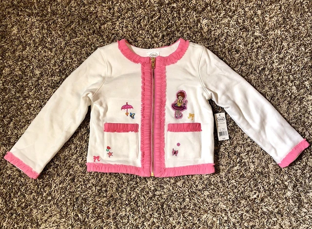 Disney Toddler Girls White With Pink Trim Fancy Nancy Zip Front Sweater Jacket