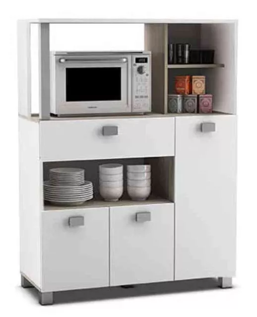 Mueble auxiliar 3 puertas para cocina color blanco y acacia 99x132x41cm