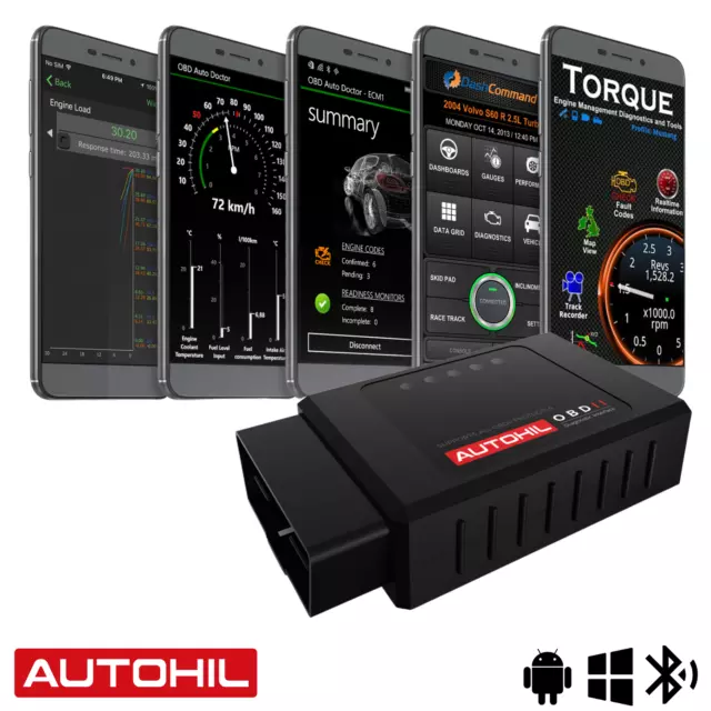 Autohil OBD2 Bluetooth Scan Tool Car OBD Scanner Engine Auto Code Reader ELM327