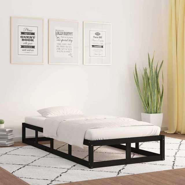 SOLID WOOD SINGLE Bed Frame 90x190cm 3FT Black, Sturdy Pine & Plywood