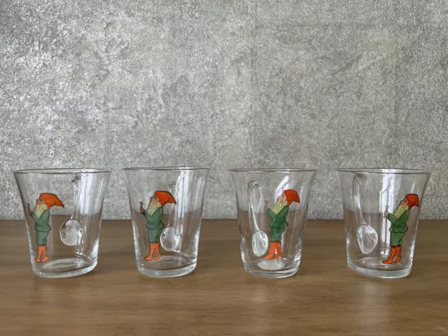 4x Vasos Henkelglas Glögg Vidrio Con Tomte Motivo Antiguo Vintage Suecia