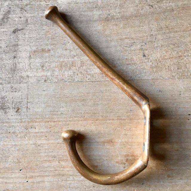 Antique Brass Double Coat Hook Victorian Original Reclaimed Vintage Old c.1900’s
