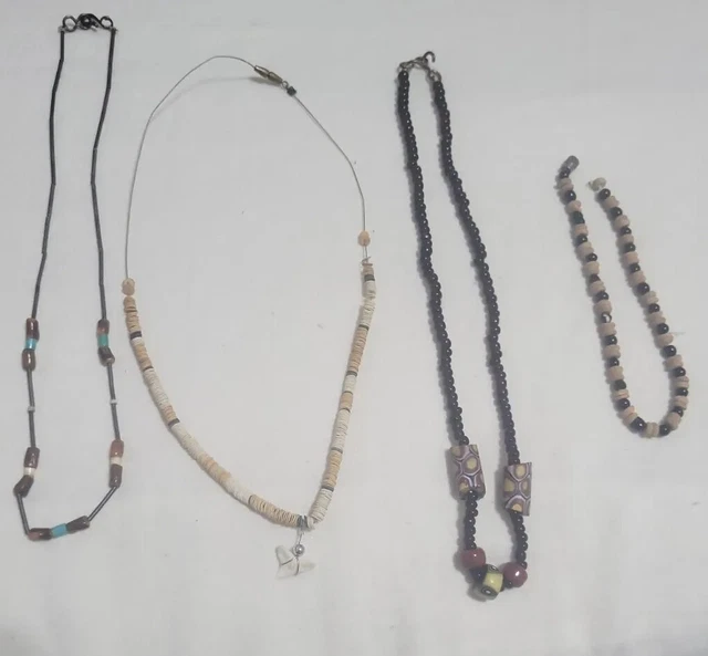 Vintage Lot Of 4 Native American Jewelry Necklaces Bracelet Genuine Seeds 90'S