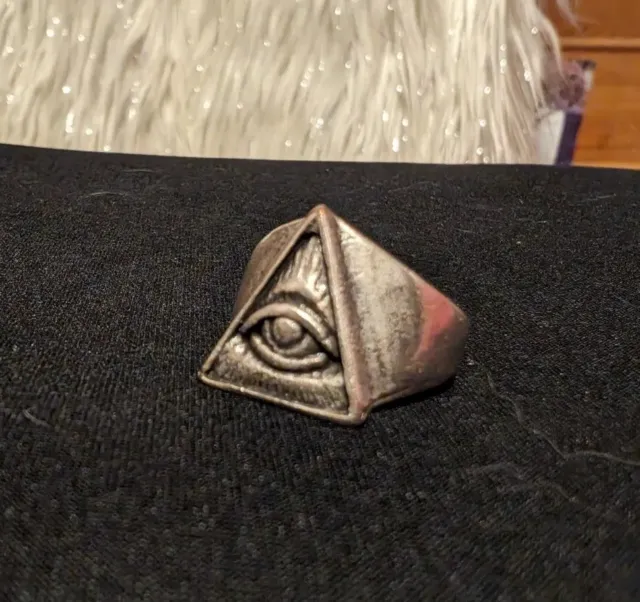 Handmade Men's All-Seeing Eye Illuminati Masonic Ring Adjustable Metal
