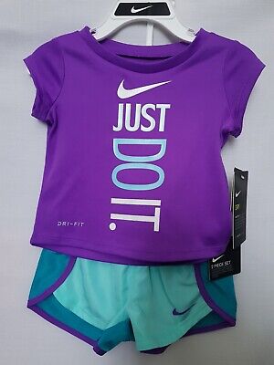 Nike Dri Fit Viola Blu Tropicale Twist Top & Pantaloncini Set-Taglia 12 mesi
