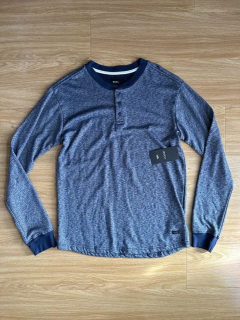 NEW RVCA Blue Heather Henley Long Sleeve T-Shirt Casual Wear (Sz M) MSRP $45