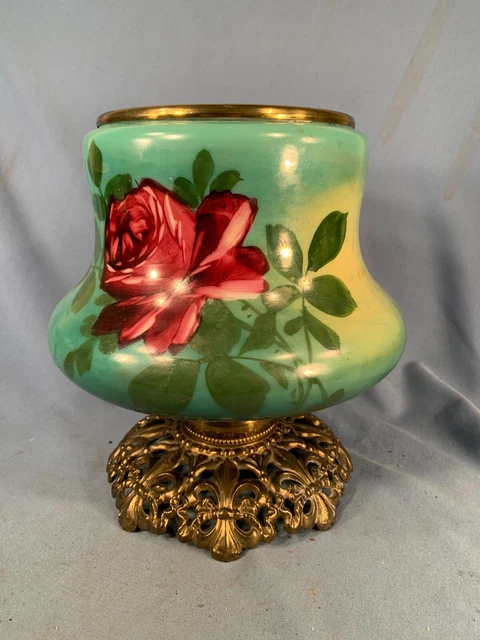 Victorian Floral Roses Gone with the Wind Banquet Lamp Fleur-de-Lis Base c1890
