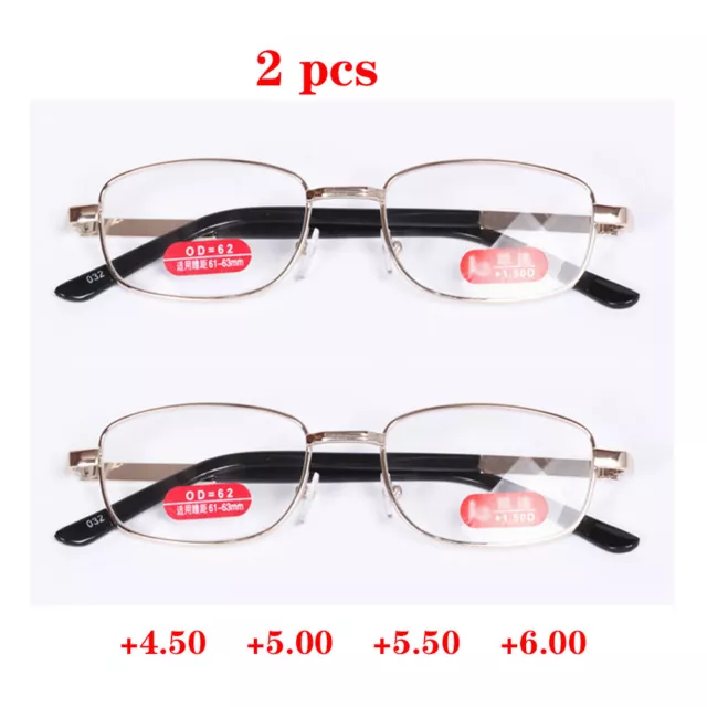 2 pcs Lesebrille +450 +500 +550 +600 Stärke Damen Herren Metall Rechteck Brillen