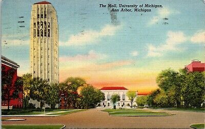 The Mall University Of Michigan Ann Arbor Michigan MI c1943 Postcard