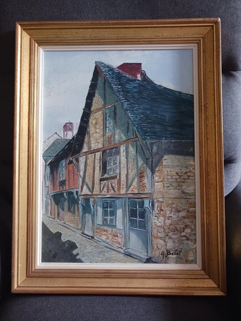 tableau ancien huile sur toile signé avec cadre a restaurer