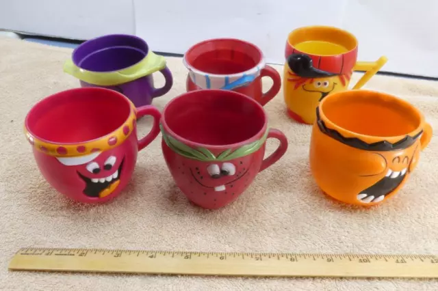 6 Vintage 1970s Pillsbury Kool Aid Funny Silly Face Plastic Cups Mugs !!