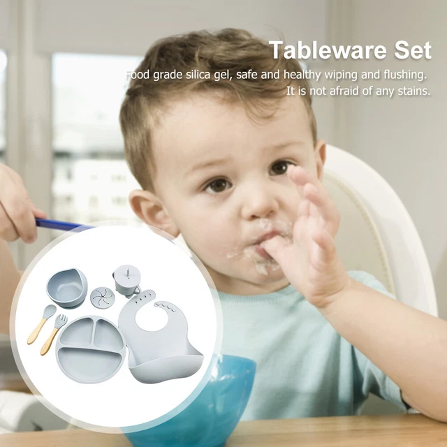 6pcs Silicone Baby Feeding Anti Slip Plates for Food Soft Kids Tableware (Grey)