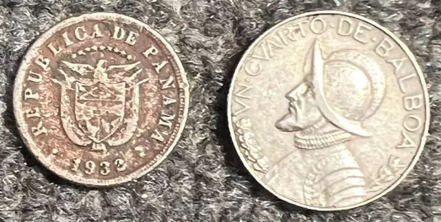 Panama - Two Fantastic Coins, 1932  5 Centesimo & 1966 Silver 1/2 Balboa