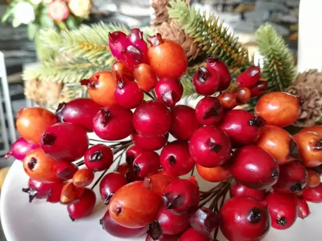 60 x Hagebutten Früchte Attrappen Dekoration Orange Kunstobst Dekofrüchte Herbst