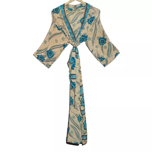 Nightdress Kimono Bathrobe Kimono Indian SILK Saree Long Floral Kimono SR-492