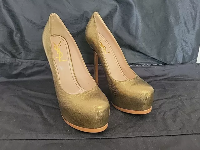 Yves Saint Laurent Ysl  Leather Tribtoo 105 Platform Pumps Sz 36.5