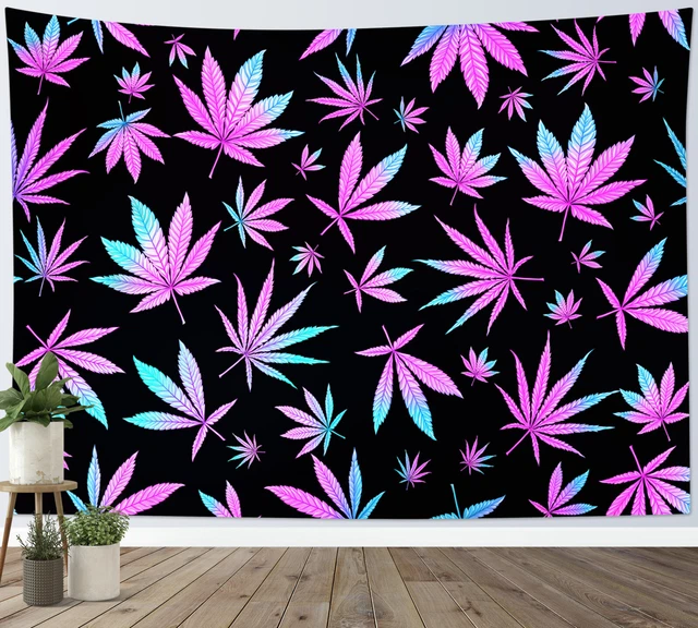 Fantasía Rosa Azulada Botánico Hierba Negro Tapiz Colgante Pared Dormitorio Decoración