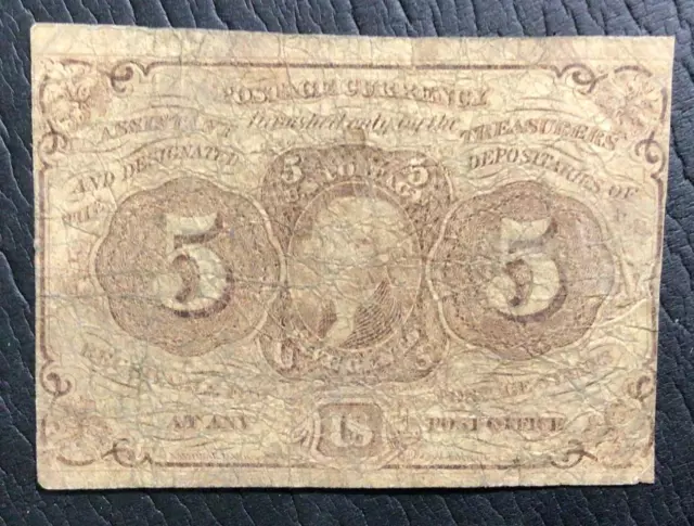 1862 US Fractional Currency "5 CENTS" First Year Issue! VG Old US Paper Currency