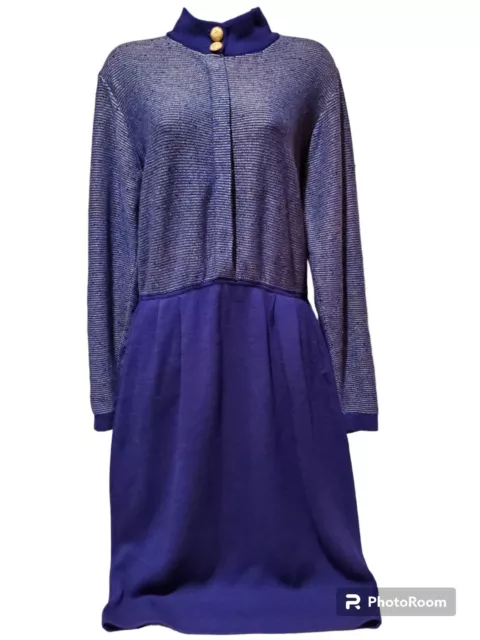 Vintage St. John For Neiman Marcus Santana Knit Purple Long Sleeve Dress Size 10