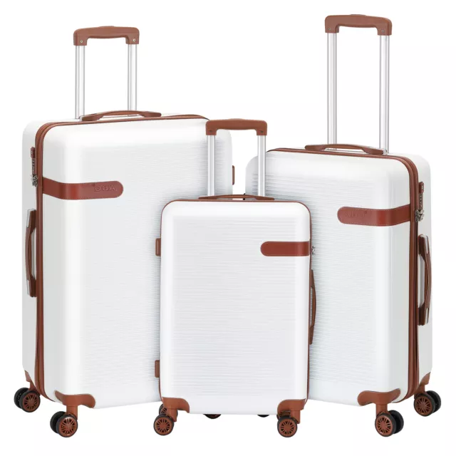 New 3 Piece Set Hardshell Suitcase Luggage Fashion TSA Lock White 20/24/28