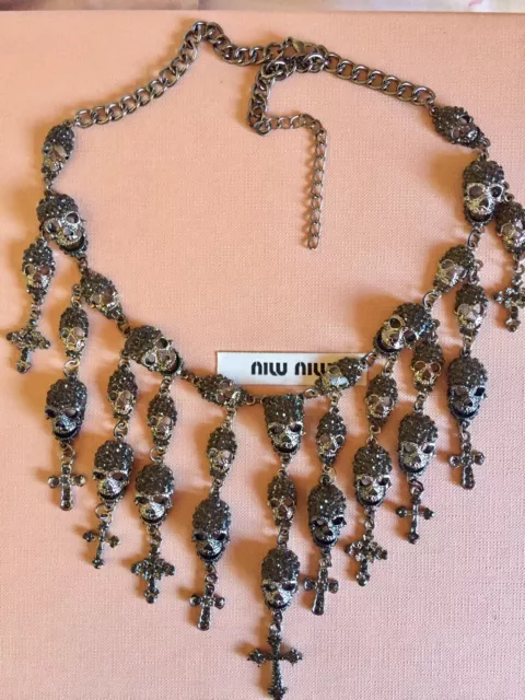 $750 Silver Sylva Skeleton Skull Pendant Crystal Necklace Jewelry swarovski chun