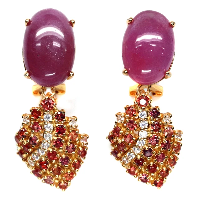 11 X 16 Mm. Rot Ruby Saphir & Zirkonia Ohrringe 925 Sterlingsilber