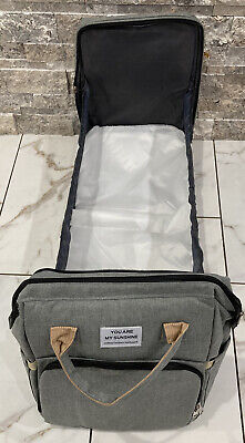 3 in 1 GRAY Diaper Bag Backpack, Baby Portable Crib, Bassinet Bed Changing Mat N