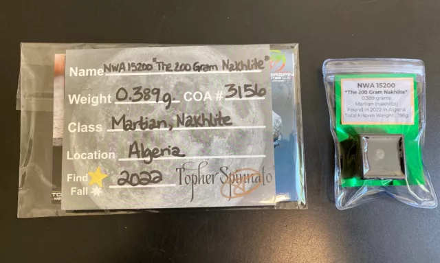NWA 15200 (0.389g) Meteorite NEWEST MARTIAN NAKHLITE, Small Patch of Fresh Crust