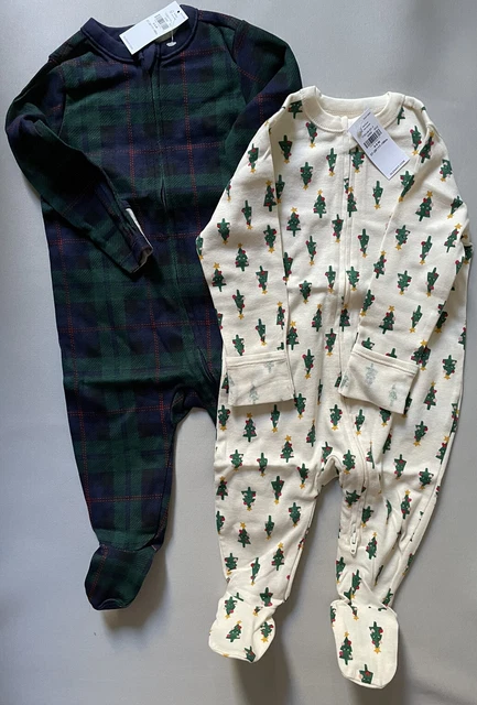 Lot 2 Old Navy Infant Baby Boy Girl Footed Sleeper Pjs Christmas Holiday 6-9mo