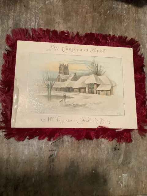 Wirth victorian Christmas greeting card with burgundy fringe Victorian