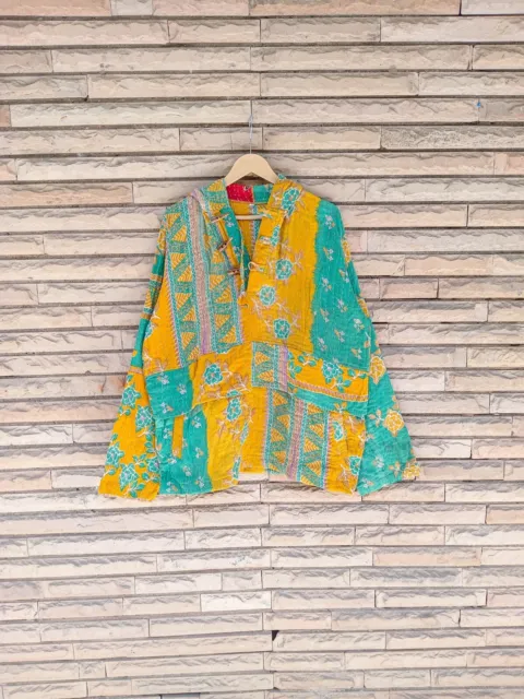 Katha Jacket Lovely Floral Short Coat Pure Cotton Full Sleeve Girls Women MG1015