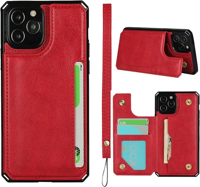Cover for iPhone 12 Case, for iPhone 12 Pro Case, Leather Stand Cover (6.1")-Red