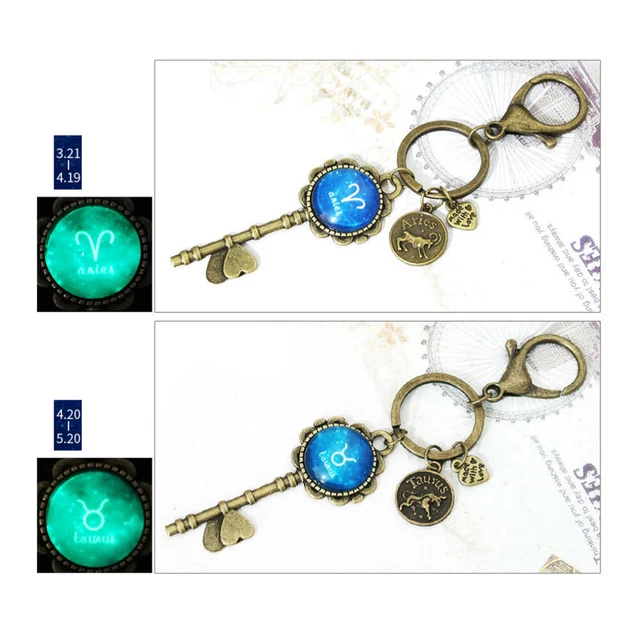 2 Pcs Luminous Key Ring Constellations Keychains Pendants Metal Button 11