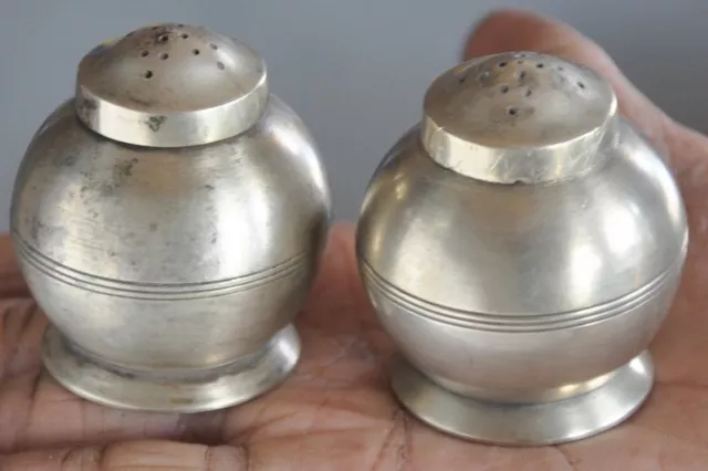 2 Pc Old Brass Small Unique Shape Handcrafted Salt Container, Collectible
