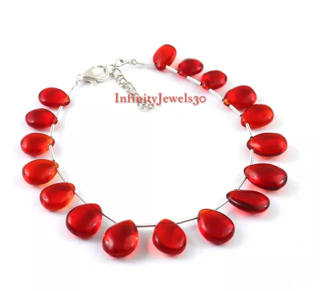 925 Plata de Ley Rojo Onix Briolette Brazalete con Cuentas para Hombre/Mujeres