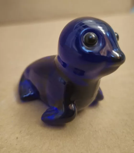 SEAL FIGURINE BLUE CRYSTAL 1 3/4" x 2 3/4"  VERY RARE by ONEIDA EUC