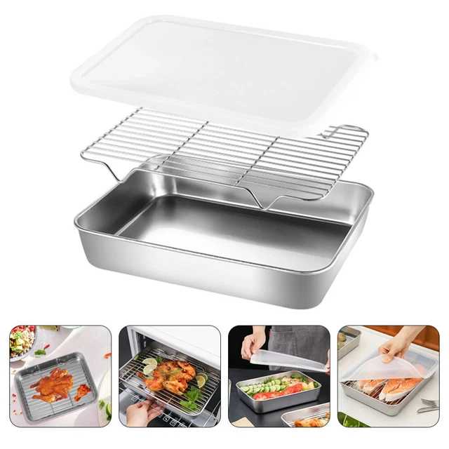TURKEY GRILL PAN Rack Roasting with Lid Stainless Steel Bakeware £23.45