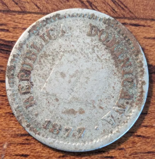 Hard to Find Worn 1877 Dominican Republic 5 Centavos Old Coin Free Shipping