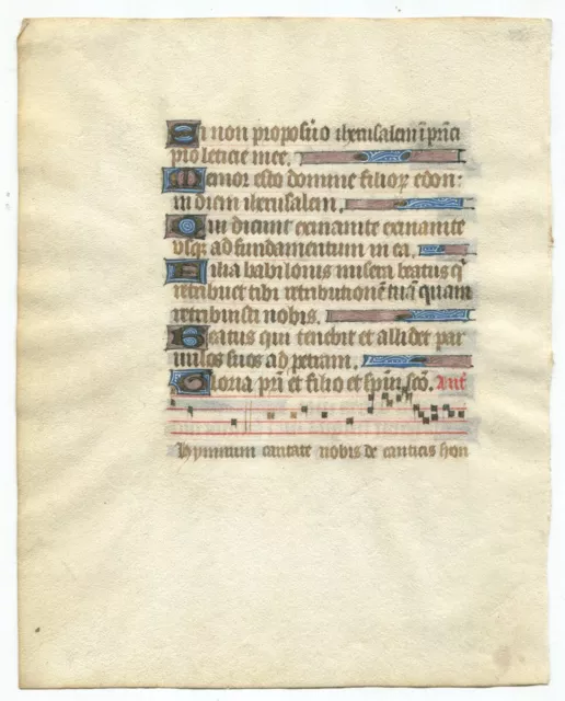 15th Century Medieval Illuminated Manuscript Leaf from a Book of Hours