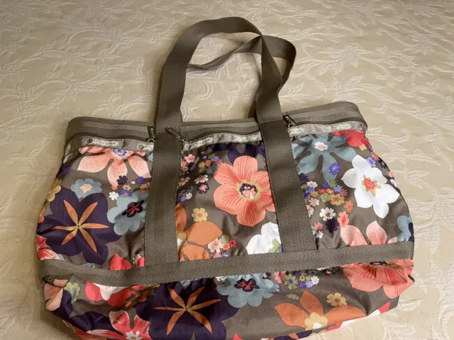 LESPORTSAC WEEKENDER TRAVEL Tote Bag Tan/White/Floral Blissful Medium  $25.00 - PicClick