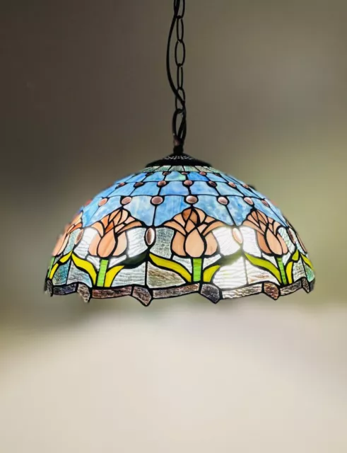 40cm Tulips Tiffany Hanging Pendant Lamp Leadlight Stained Glass Crystal Bead