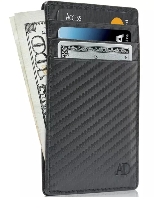 New Real Leather Slim Card Holder Wallets For Men & Women RFID Blocking
