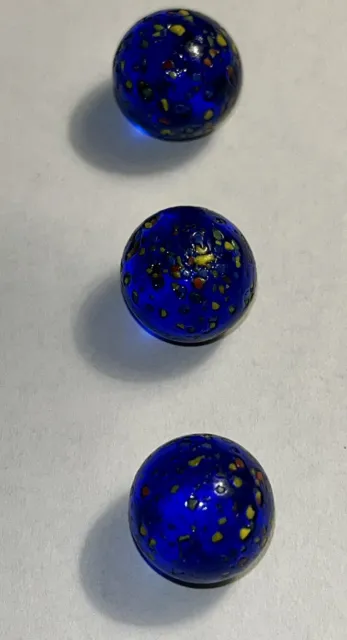 Vintage (3) Blue Confetti Speckled Stardust Glass Marbles