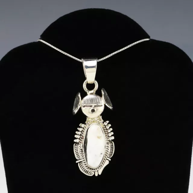 Native American Navajo Sterling Silver & White Buffalo Pendant By Bennie Ration