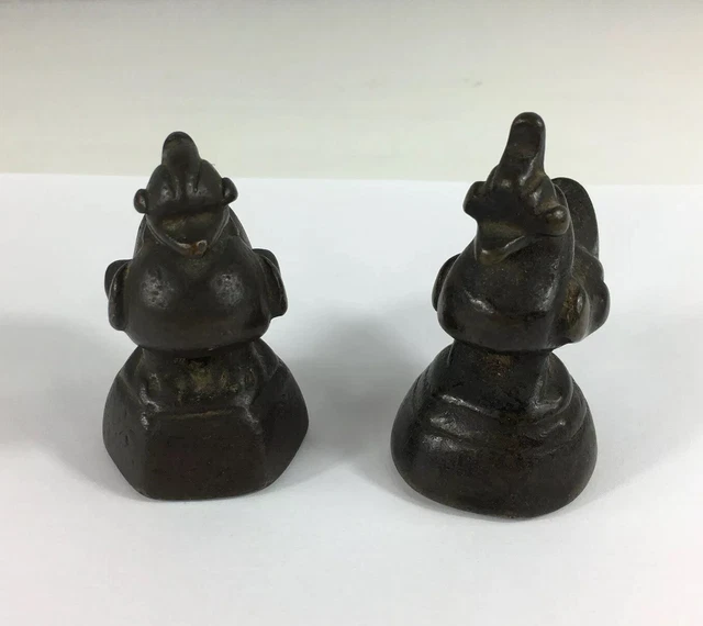 2X Antique Bronze Opium Weights 321g 297g Possibly Burma Myanmar One Signed