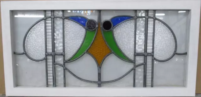 OLD ENGLISH LEADED STAINED GLASS WINDOW TRANSOM Cute Abstract 32.25" x 16"