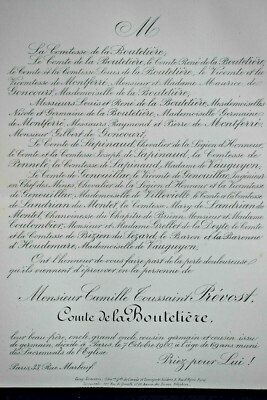 EDOUARD PERRAULT Hutteau Bourgeois FAIRE PART Saint Julien SENNECEY Chalon 1900 