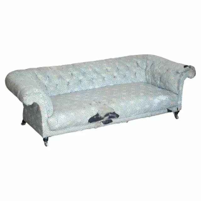 Unrestored Antique Victorian Howard & Son's Chesterfield Sofa Inc Ticking Fabric