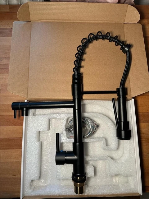 Gastro Wasserhahn Küche/2 Brausen schwenkbar/Armatur Schwarz matt 2 Anschlüsse